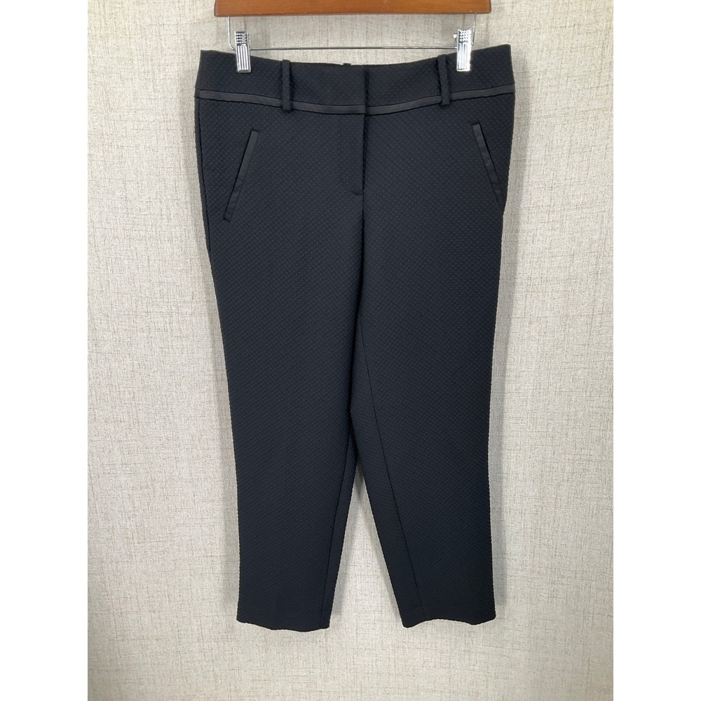 Ann Taylor Loft Julie Pants Women 4 Black Quilted Tapered Ankle Stretch Workwear